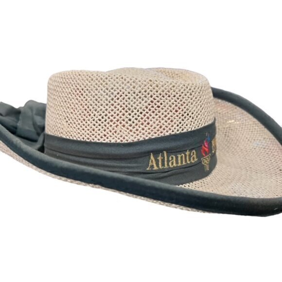 Atlanta 1996 Straw Sun Hat Women's 'The Game' Olympics 100 Green Tie One Size - Picture 3 of 11